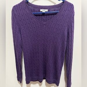 Purple Shimmery V-Neck Cable Knit Sweater